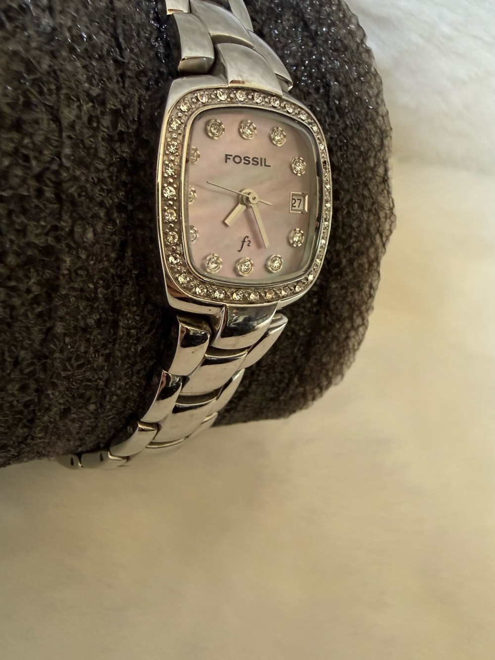 Fossil Silver Tone Mother-of-Pearl Bracelet Watch with Crystal Bezel - Picture 2 of 6